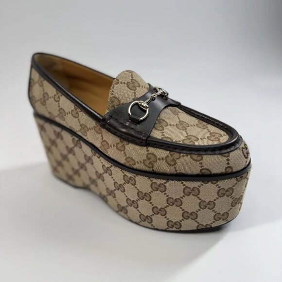 Gucci Brown Horsebit Platform Loafers - Picture 1 of 4